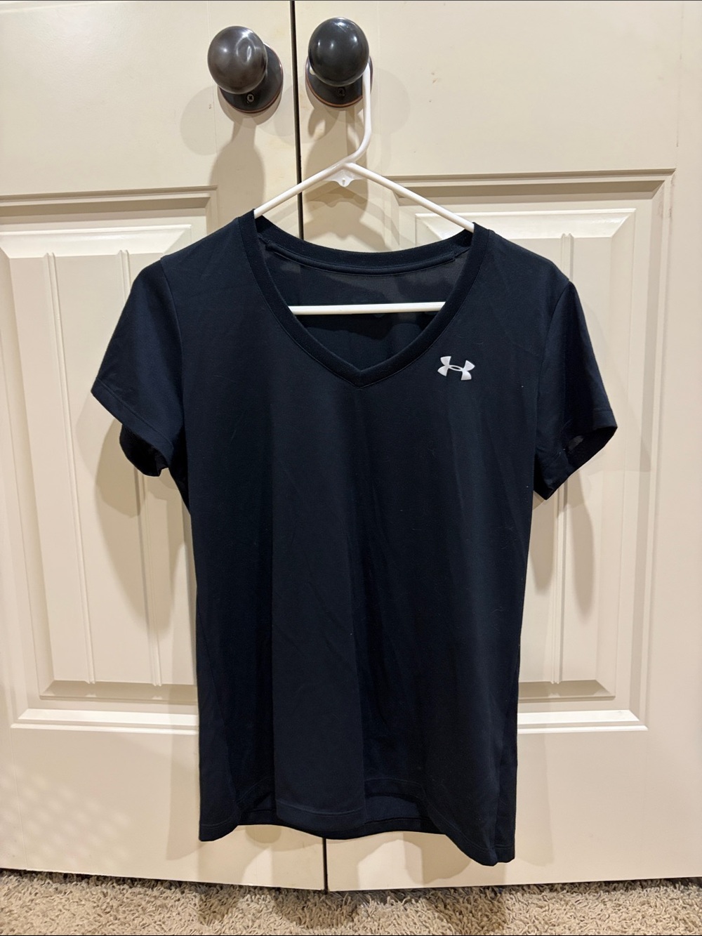 Under Armour Women’s Black V-Neck Athletic Tee with White Logo
